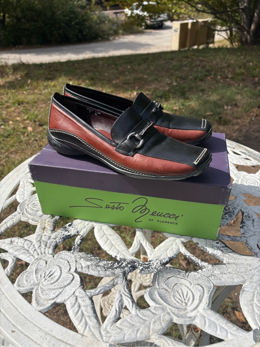 Sesto Meucci Catrice Two-Tone Leather Horsebit Driving Loafers Size 7 M